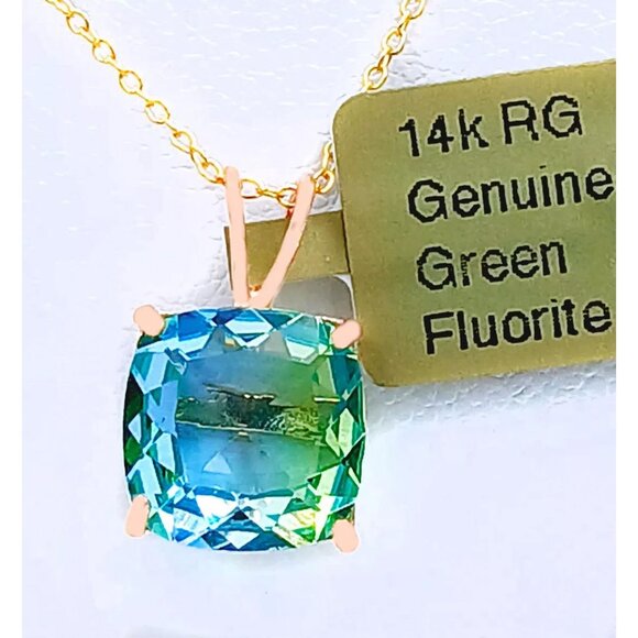 Jewelry - Genuine 2.95 Cts Green Fluorite Pendant 14k Rose Gold